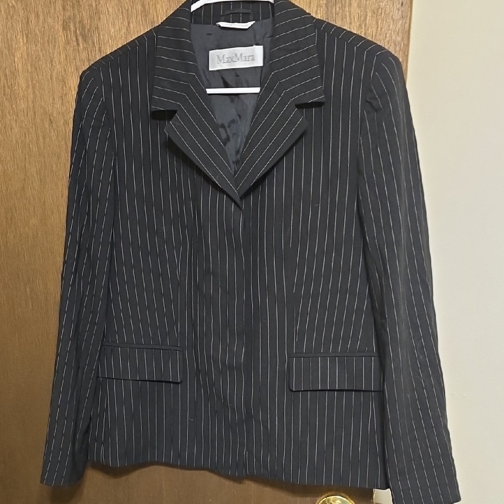 MaxMara Black Pinstripe Women's Blazer with White Stripes